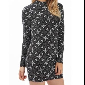 Topshop bodycon snowflake mock neck dress